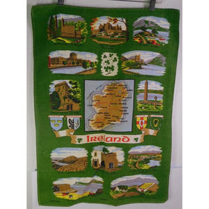 Vintage Ireland Linen Souvenir Dish Tea Towel Decorative Made By Irish Looms